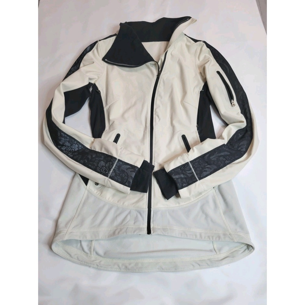 Lululemon Run Draft Dodger Jacket Full Zip Polar Cream Lace Womens Size 2‎